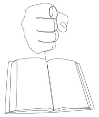 Poster - One continuous line of hand with Book. Thin Line Illustration vector concept. Contour Drawing Creative ideas.