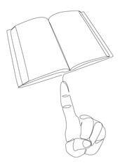 Poster - One continuous line of hand with Book. Thin Line Illustration vector concept. Contour Drawing Creative ideas.