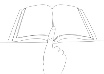 Poster - One continuous line of hand with Book. Thin Line Illustration vector concept. Contour Drawing Creative ideas.