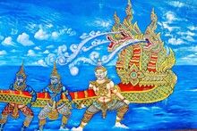 Chiang Mai, Thailand - December, 18, 2022 : Ancient Buddhist Temple Mural Painting Inside Of Wat Phara That Doi Kham The Most Famous And Important Temple At Chiang Mai Thailand.