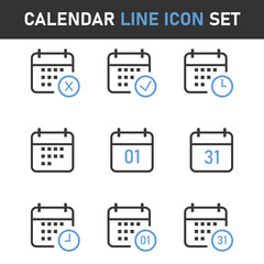 Poster - calendar date line icons set stock vector.