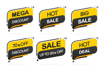 Aufkleber - A set of stickers with the inscription sale. Special price offer signs. Discount on goods or services. Shopping concept. Promotion price mega sale, special discount. Vector illustration.