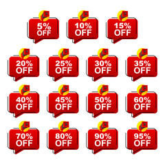 Aufkleber - Sale discounts set. Special price offer signs. 10 to 90 percent discount on goods or services. Vector illustration.