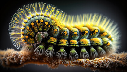 Macro photography of a caterpillar. Created with Generative AI