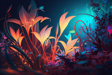 Wall Mural - fantasy field with colorful flowers close up