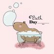 Capybara Take a Bath. Design for Bath Day Card, Sticker, T-Shirt, Textile Shopper Bag and Other Garment.