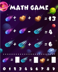 Poster - Asteroids, comets and meteors math game worksheet