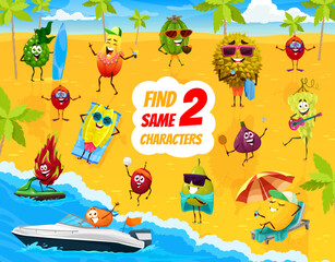 Sticker - Find two same cartoon fruits characters on beach