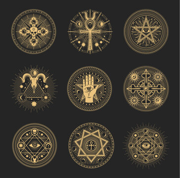 mason signs, occult and esoteric pentagram symbols