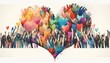 Group of multicultural people with arms and hands raised towards a hand painted heart. Charity donation and volunteer work. Support and assistance, multiethnic community. Peace on earth. Generative AI