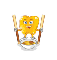 Sticker - gold teeth eat noodle cartoon. character mascot vector