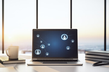 Poster - Modern computer screen with social network media concept. 3D Rendering