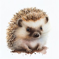 Portrait of a cute baby hedgehog, watercolor illustration