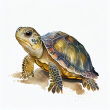 Portrait Of A Cute Turtle Watercolor Illustration