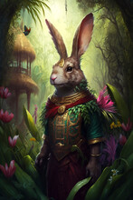 Bunny Hybrid Monarch Of The Jungle: Easter Theme And Lush Jungle Background - Generative Ai