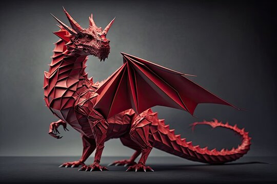 the beauty of the red paper origami dragon, generative ai