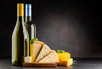 Poster - Various cheese on board and white wine