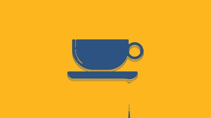 Canvas Print - Blue Coffee cup flat icon isolated on orange background. Tea cup. Hot drink coffee. 4K Video motion graphic animation