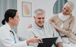 © Mumtaaz D/peopleimages.com - Nurse, healthcare and planning with a senior couple in their home, talking to a medicine professional. Medical, insurance or life cover with a mature man and woman meeting a medicine professional