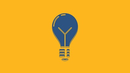 Canvas Print - Blue Light bulb with concept of idea icon isolated on orange background. Energy and idea symbol. Inspiration concept. 4K Video motion graphic animation