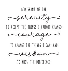 Wall Mural - Serenity prayer, courage wisdom. 12 step sober christian. Inspiring positive quote. Frame workplace decoration poster. Vector text illustration. Wall art sign decor. Serenity prayer - short form.