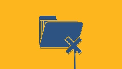Poster - Blue Delete folder icon isolated on orange background. Folder with recycle bin. Delete or error folder. Close computer information folder. 4K Video motion graphic animation