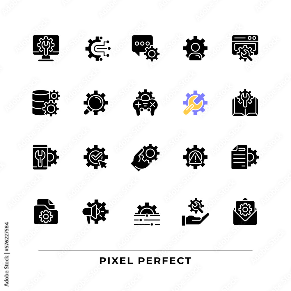 Vector de Stock Setup and settings black glyph icons set on white space ...