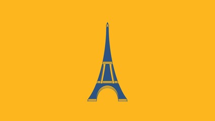 Poster - Blue Eiffel tower icon isolated on orange background. France Paris landmark symbol. 4K Video motion graphic animation