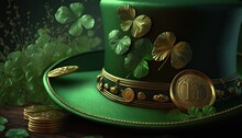 St Patrick's Day Concept, Green Hat Background, Ai, Ai Generated