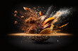 Explosion of spices against a dark background, Generative AI