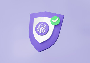 Poster - fingerprint protection shield icon and check mark with security, finance saving online payment prote