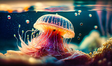 A Jellyfish Pulsing Rhythmically In The Shallows