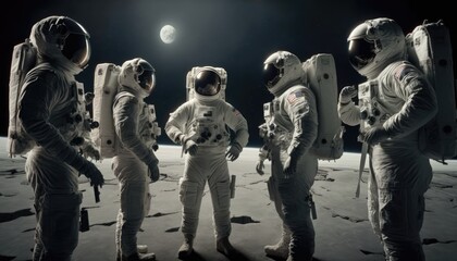 Wall Mural - astronaut and astronauts exploring planets in outer space, made with generated ai