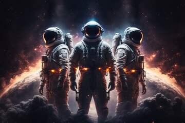 Canvas Print - Astronaut and astronauts  exploring planets in outer space, made with generated ai