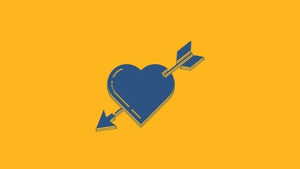 Sticker - Blue Amour symbol with heart and arrow icon isolated on orange background. Love sign. Valentines symbol. 4K Video motion graphic animation