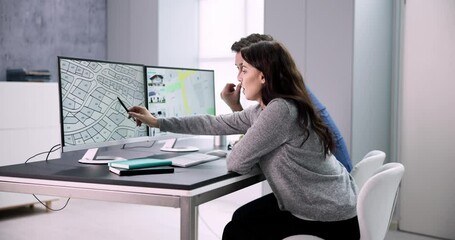 Poster - Developer Looking At Land Plot Map