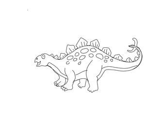 Line art, doodle,line background of dinosaur cartoon isolate on white background. Concept card ,pent color , cute texture, fabric. Copy space for your text.