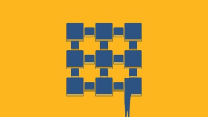 Poster - Blue Blockchain technology icon isolated on orange background. Cryptocurrency data. Abstract geometric block chain network technology business. 4K Video motion graphic animation