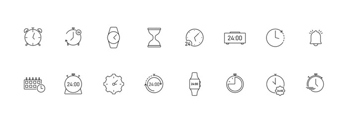 Poster - Clock icons set. Mechanical and electronic timers with speed control for business deadlines and vector time calendering