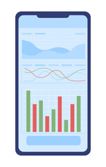Fototapete - Mobile phone with stock charts semi flat color vector object. Investor app. Editable element. Full sized icon on white. Simple cartoon style spot illustration for web graphic design and animation