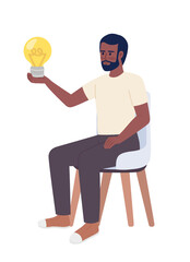 Poster - Bearded man on chair holding light bulb semi flat color vector character. Editable concept. Full body person on white. Simple cartoon style spot illustration for web graphic design and animation