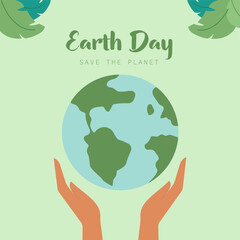 happy earth day. hands hold the earth and globes. hands protect the earth. earth day. vector illustr