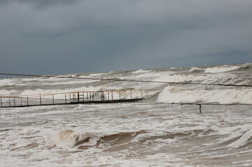 Baltic Sea, winter baltic sea, sea in poland,  waves, storm, seagulls, poland