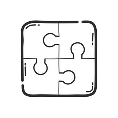 Poster - Puzzle with four parts line icon. Hand drawing design style. Vector.