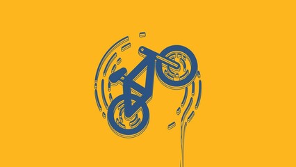 Sticker - Blue Bicycle trick icon isolated on orange background. Bike race. Extreme sport. Sport equipment. 4K Video motion graphic animation