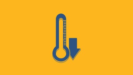 Sticker - Blue Thermometer icon isolated on orange background. 4K Video motion graphic animation