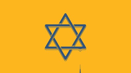 Sticker - Blue Star of David icon isolated on orange background. Jewish religion symbol. Symbol of Israel. 4K Video motion graphic animation