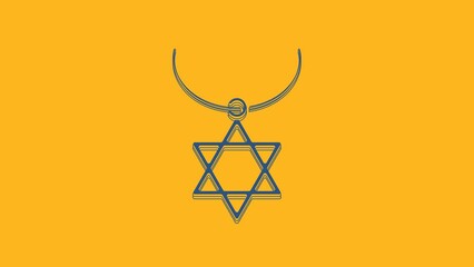 Wall Mural - Blue Star of David necklace on chain icon isolated on orange background. Jewish religion symbol. Symbol of Israel. Jewellery and accessory. 4K Video motion graphic animation