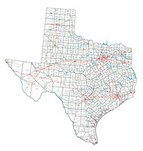 Texas Road And Highway Map. Vector Illustration.