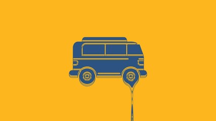 Canvas Print - Blue Retro minivan icon isolated on orange background. Old retro classic traveling van. 4K Video motion graphic animation